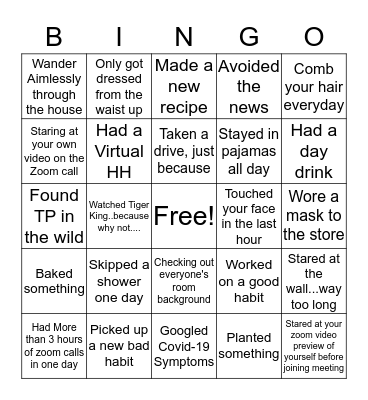 Quarantine Bingo Card