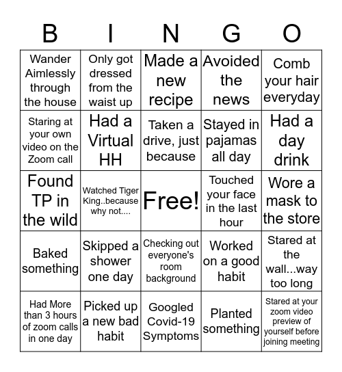 Quarantine Bingo Card