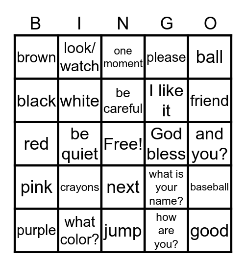 DR Spanish Bingo Card