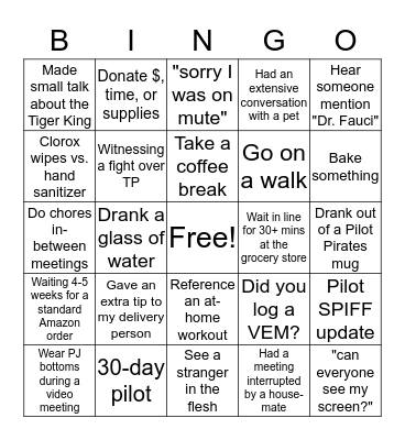 LSS Quarantine Bingo Card