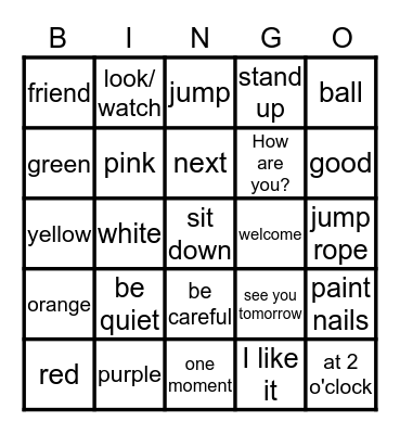 DR Spanish Bingo Card