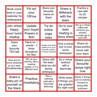 Trineo WFH Bingo Card