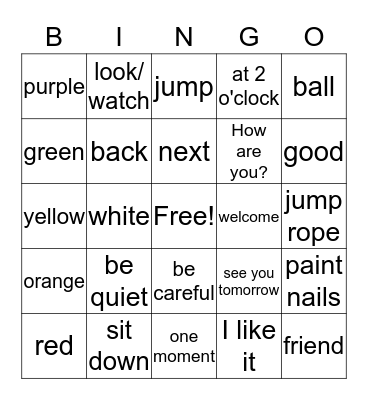 DR Spanish Bingo Card