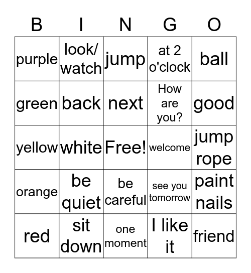 DR Spanish Bingo Card