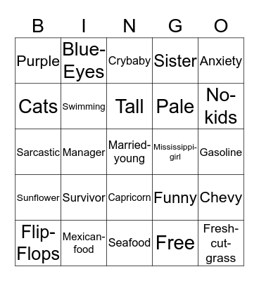 Tabithas Bingo Card