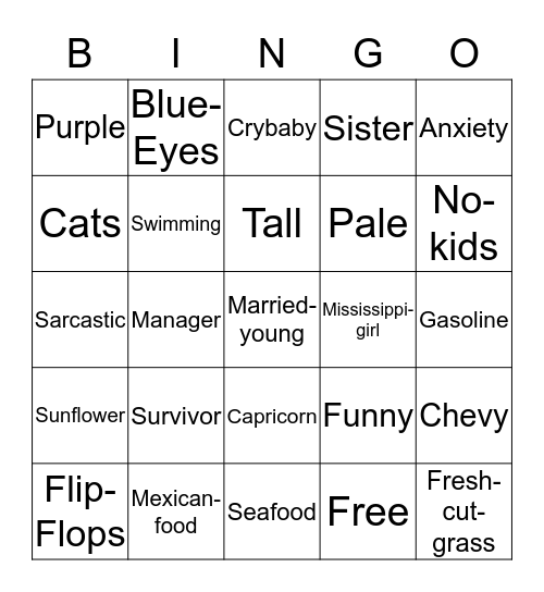 Tabithas Bingo Card