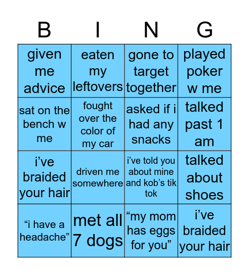 CATHERINE’S Bingo Card