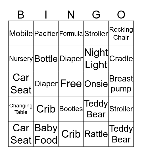 Baby Shower Bingo Card