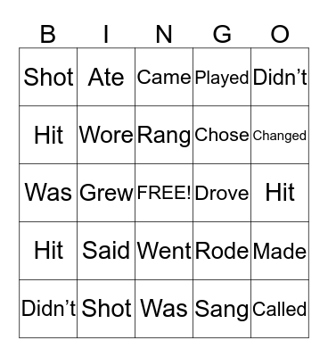 Past Verbs BINGO Card