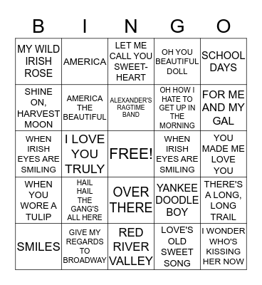Sing-Along  Bingo Card