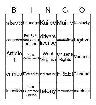 Article IV Bingo Card