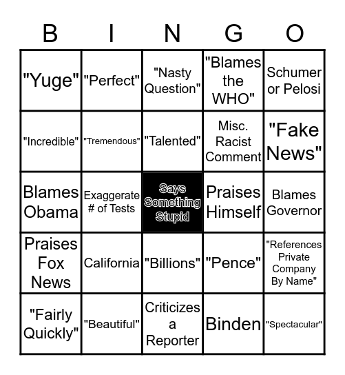 Trump Press Conference Bingo Card