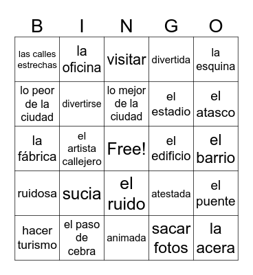 En la ciudad Bingo Card
