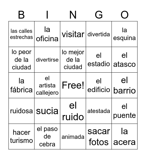 En la ciudad Bingo Card