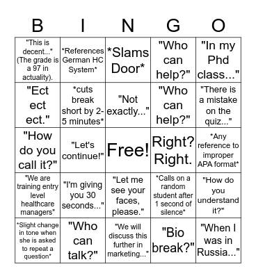 Platonova Bingo Card