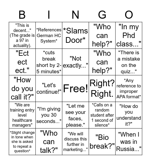 Platonova Bingo Card
