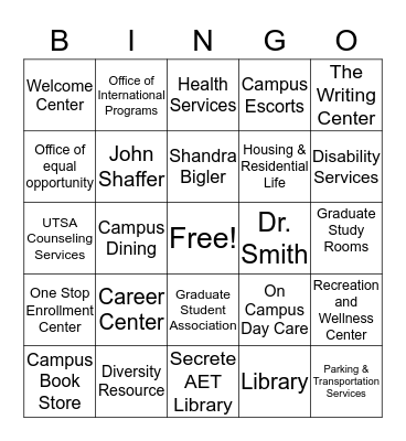 Student Resources Bingo Card