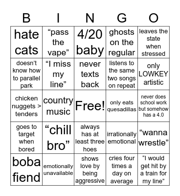 zoe Bingo Card