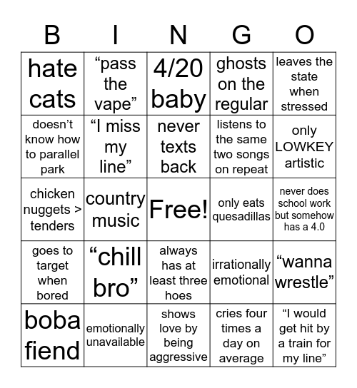 zoe Bingo Card