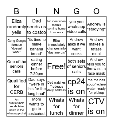 63 Nadine Quarantine Bingo Card