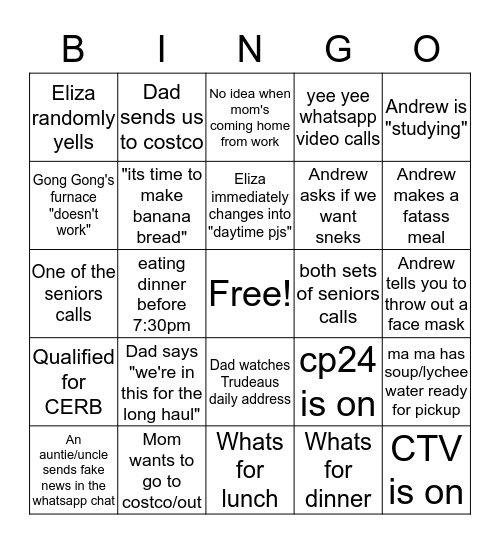 63 Nadine Quarantine Bingo Card