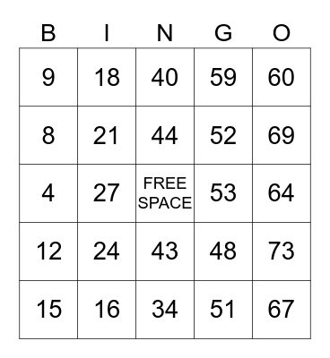 INTERACTIVE BINGO Card