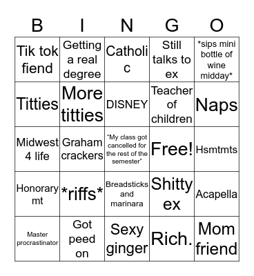 Jenna Bingo Card