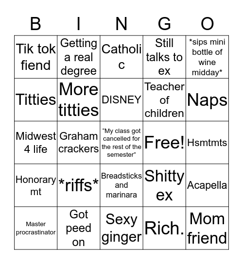 Jenna Bingo Card