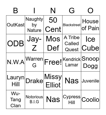 Hip Hod Bingo Card