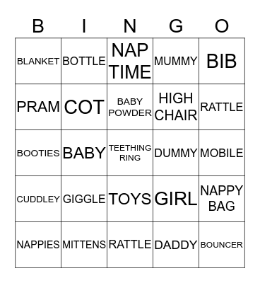 Janelle's Baby Bingo Card