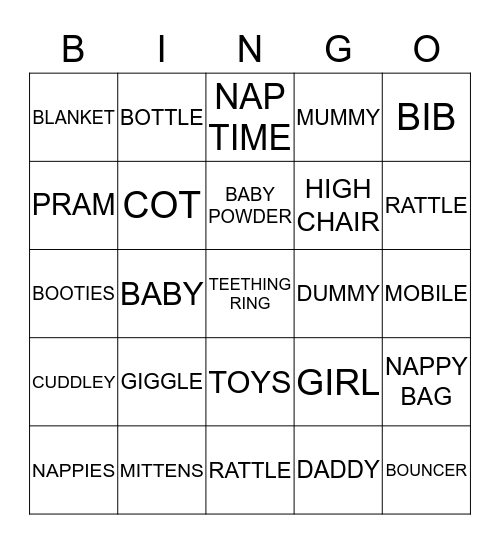 Janelle's Baby Bingo Card