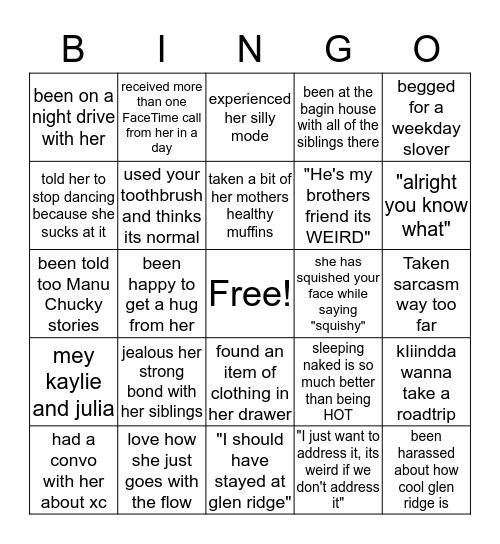 Christina bAgin bingo Card