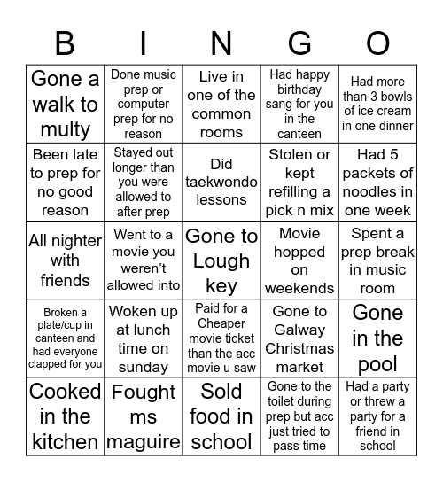 Wilson’s bingo Card