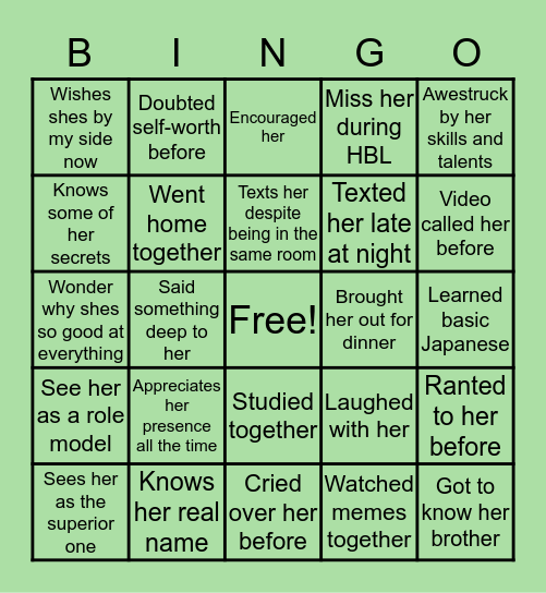 Being friends with Mack Bingo Card