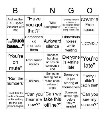 Sci-ex COVID Meeting BINGO Card