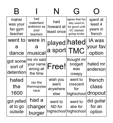 Valley Creek Bingo Card