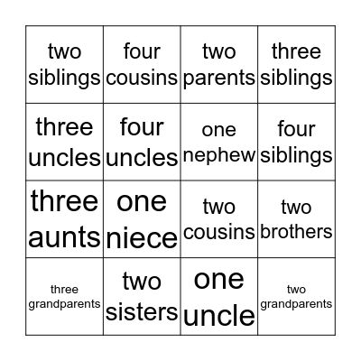 Family Scavenger Hunt Bingo Card