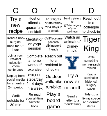 Wellness in the time of Corona Bingo Card