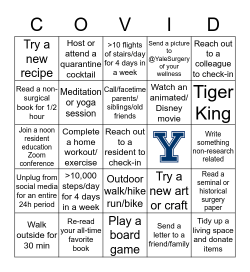 Wellness in the time of Corona Bingo Card