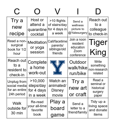 Wellness in the time of Corona Bingo Card