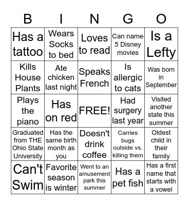 Planning Days Getting to Know You Bingo Card