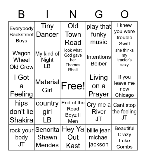 SJ Music Bingo Card