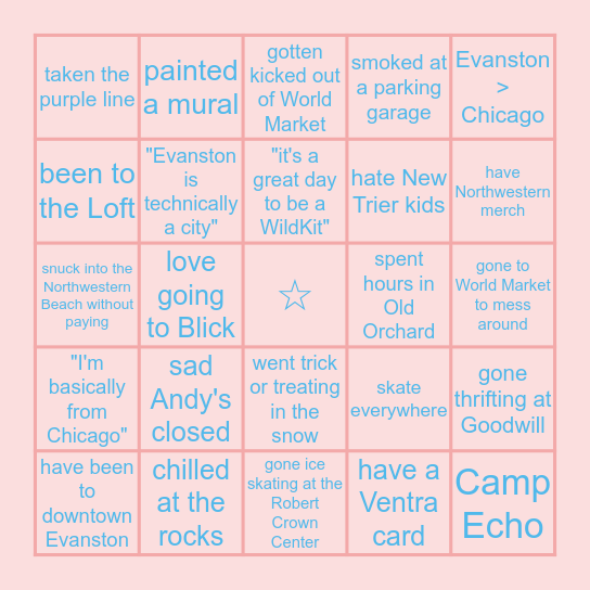 ☆ Evanston Bingo ☆ Bingo Card