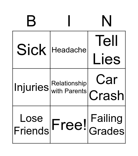 Alcohol Bingo Card