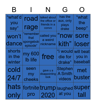 Cam Mills Bingo Card