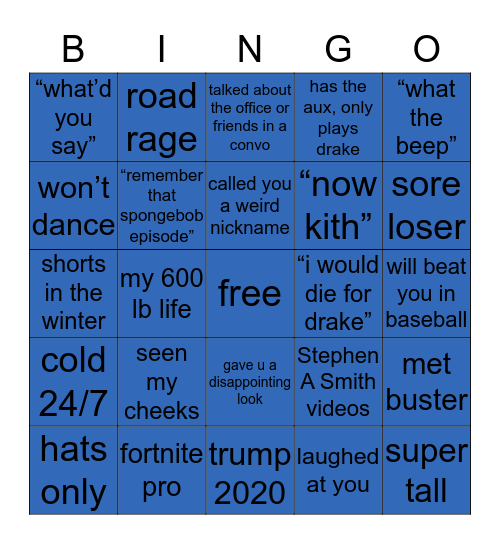 Cam Mills Bingo Card