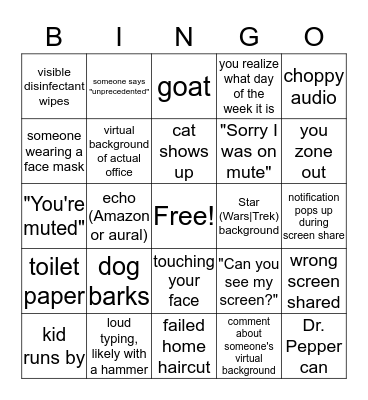 YAZB (Yet Another Zoom Bingo) Bingo Card