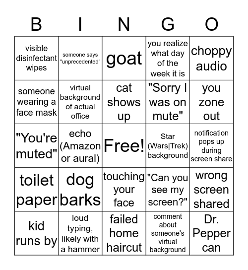 YAZB (Yet Another Zoom Bingo) Bingo Card