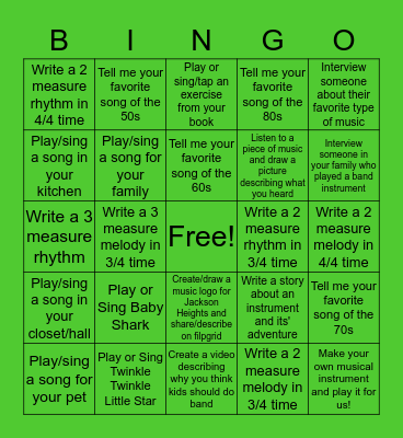 Jackson Heights Band Bingo Card