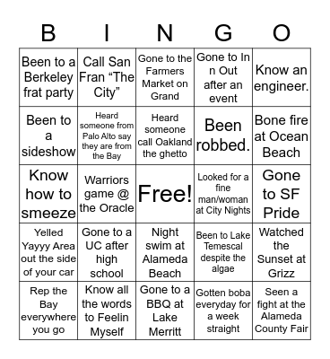 Bay Area Bingo Card